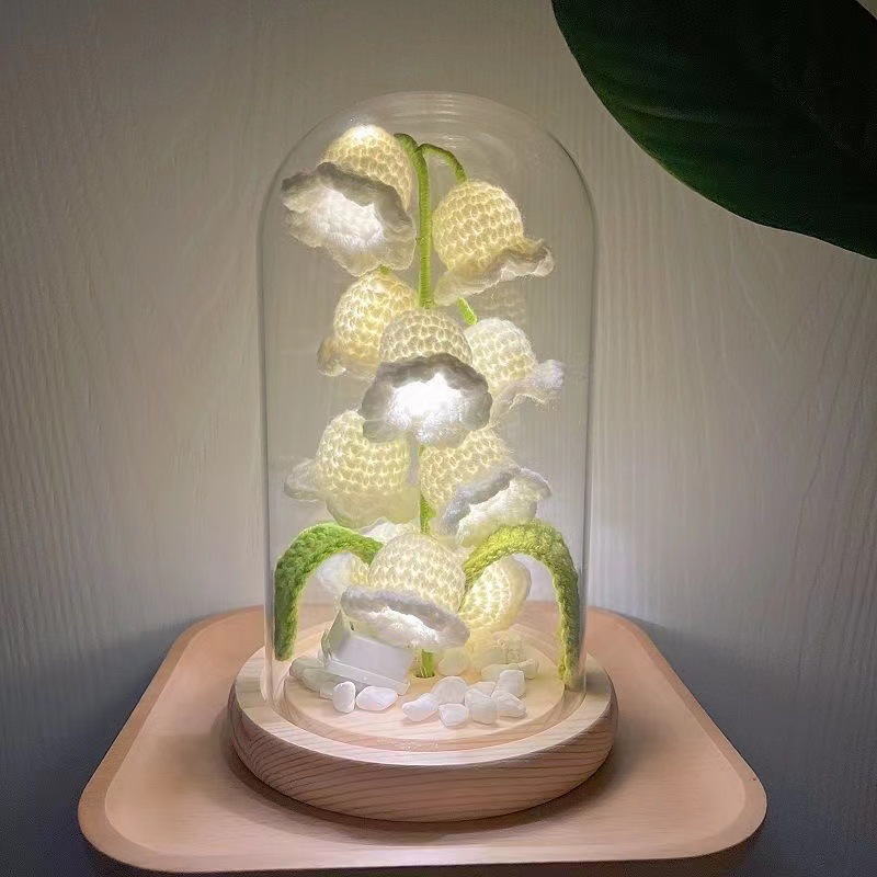 Handmade lily of the valley small night light potted immortal flower diy wool crochet creative gift 2